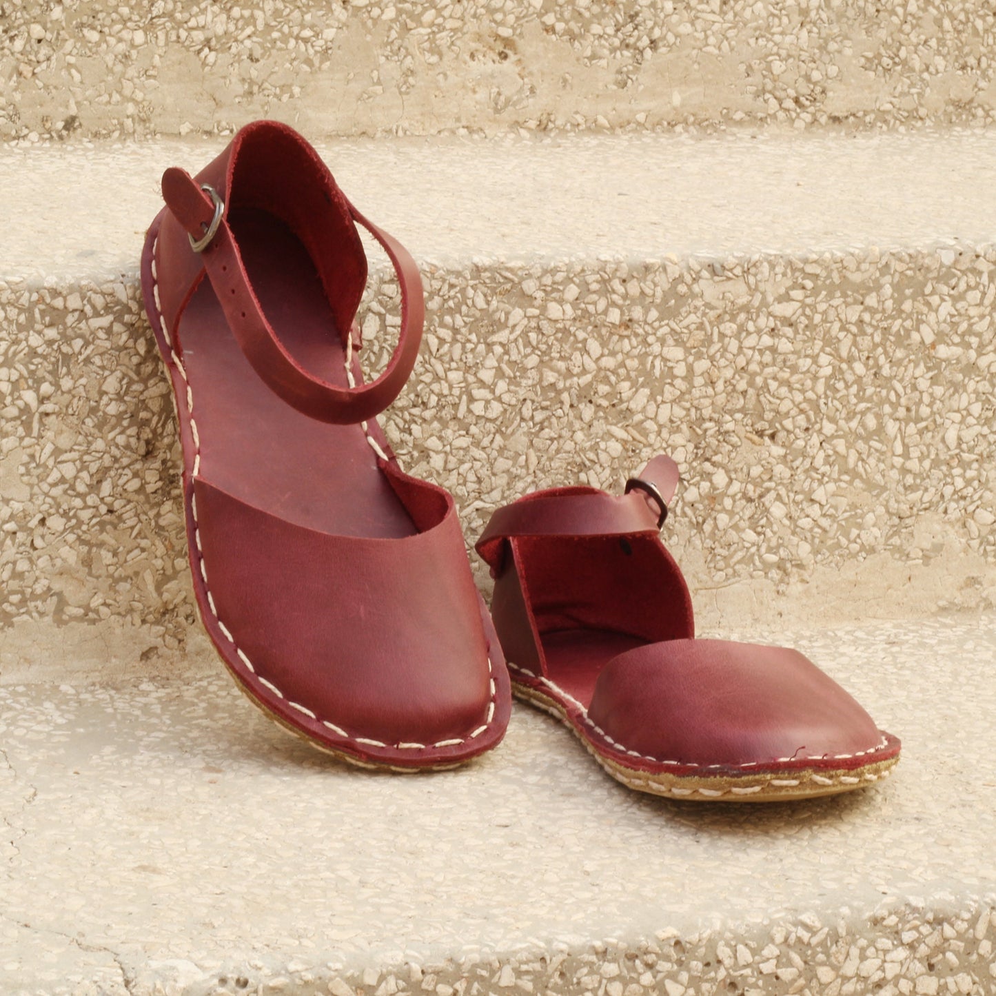 Women Sandals – Barefoot - Handmade – All Genuine Leather - Crazy Claret Red