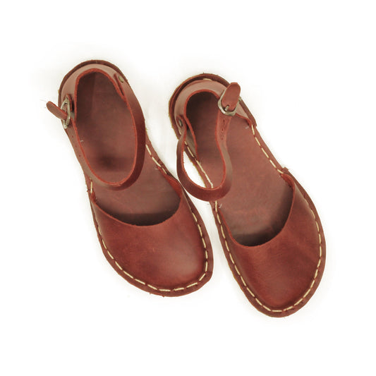 Sandals Barefoot Handmade Leather Claret Red-Nefes Shoes