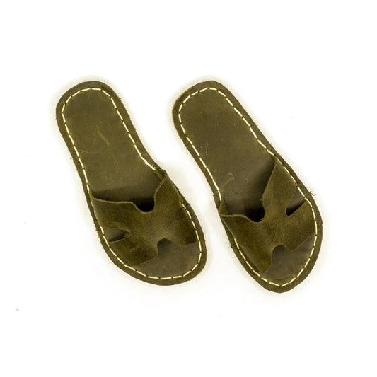 Men’s H Slipper Sandals – Barefoot - Handmade – All Genuine Leather - Green
