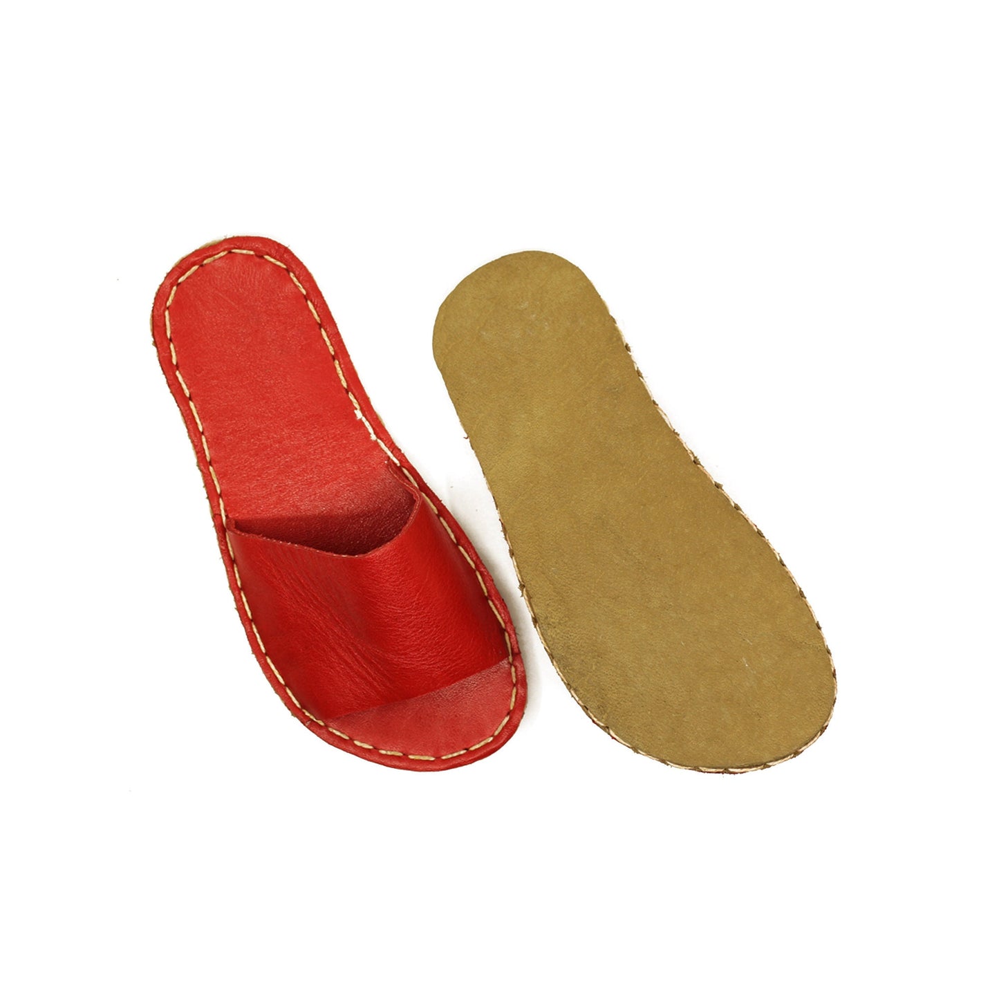 Men’s Tape Slipper Sandals – Barefoot - Handmade – All Genuine Leather – Red