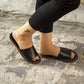 Tape Handmade Black Leather Slippers for Women