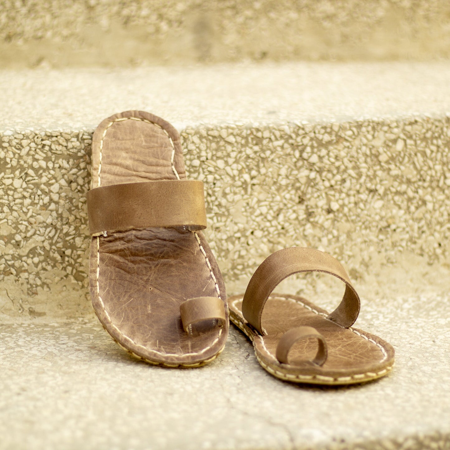 One-toe Leather Slipper - Light Brown