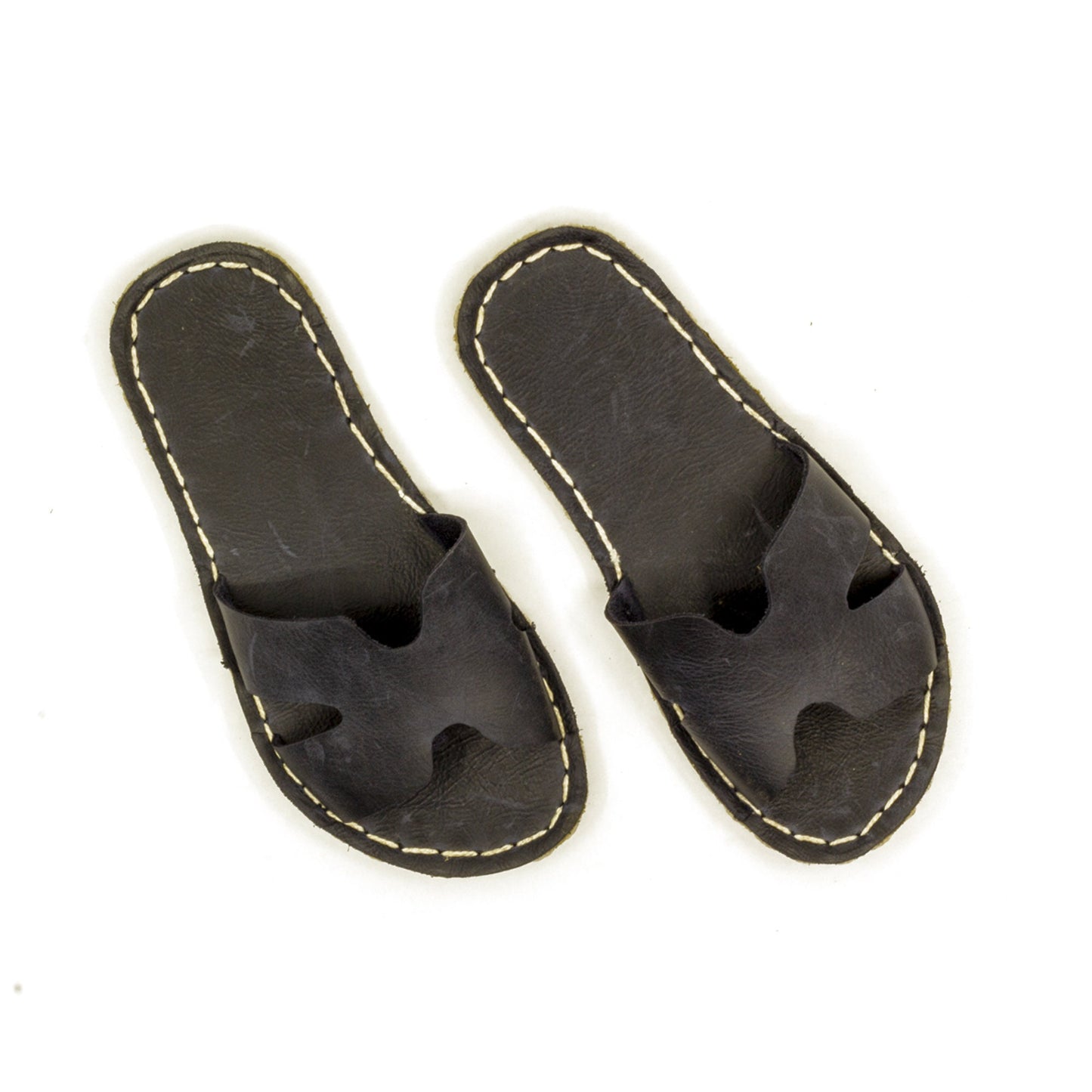 Men’s H Slipper Sandals – Barefoot - Handmade – All Genuine Leather – Navy Blue