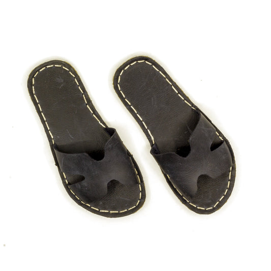 Handmade Navy Blue Leather Barefoot Slipper