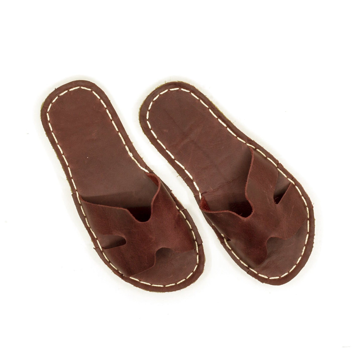 Men’s H Slipper Sandals – Barefoot - Handmade – All Genuine Leather – Claret Red