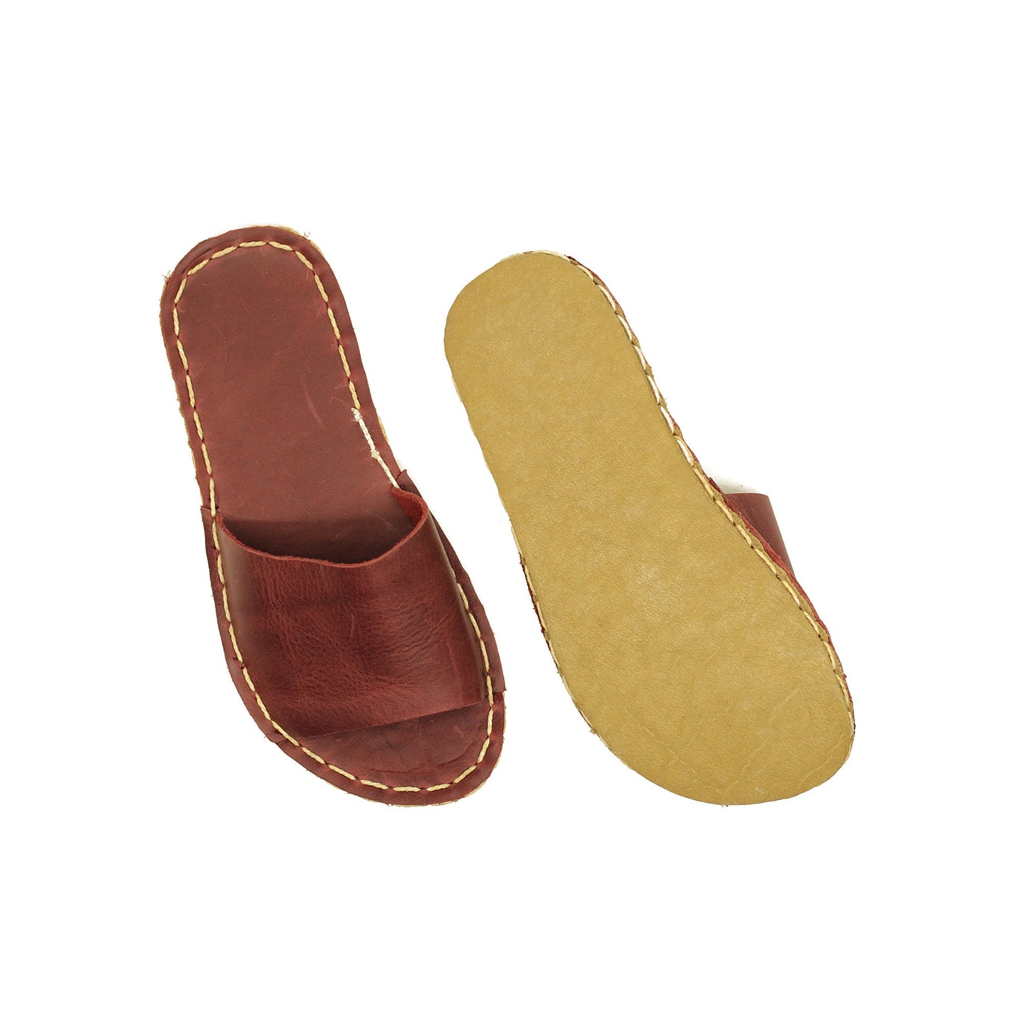 Men’s Tape Slipper Sandals – Barefoot - Handmade – All Genuine Leather – Claret Red