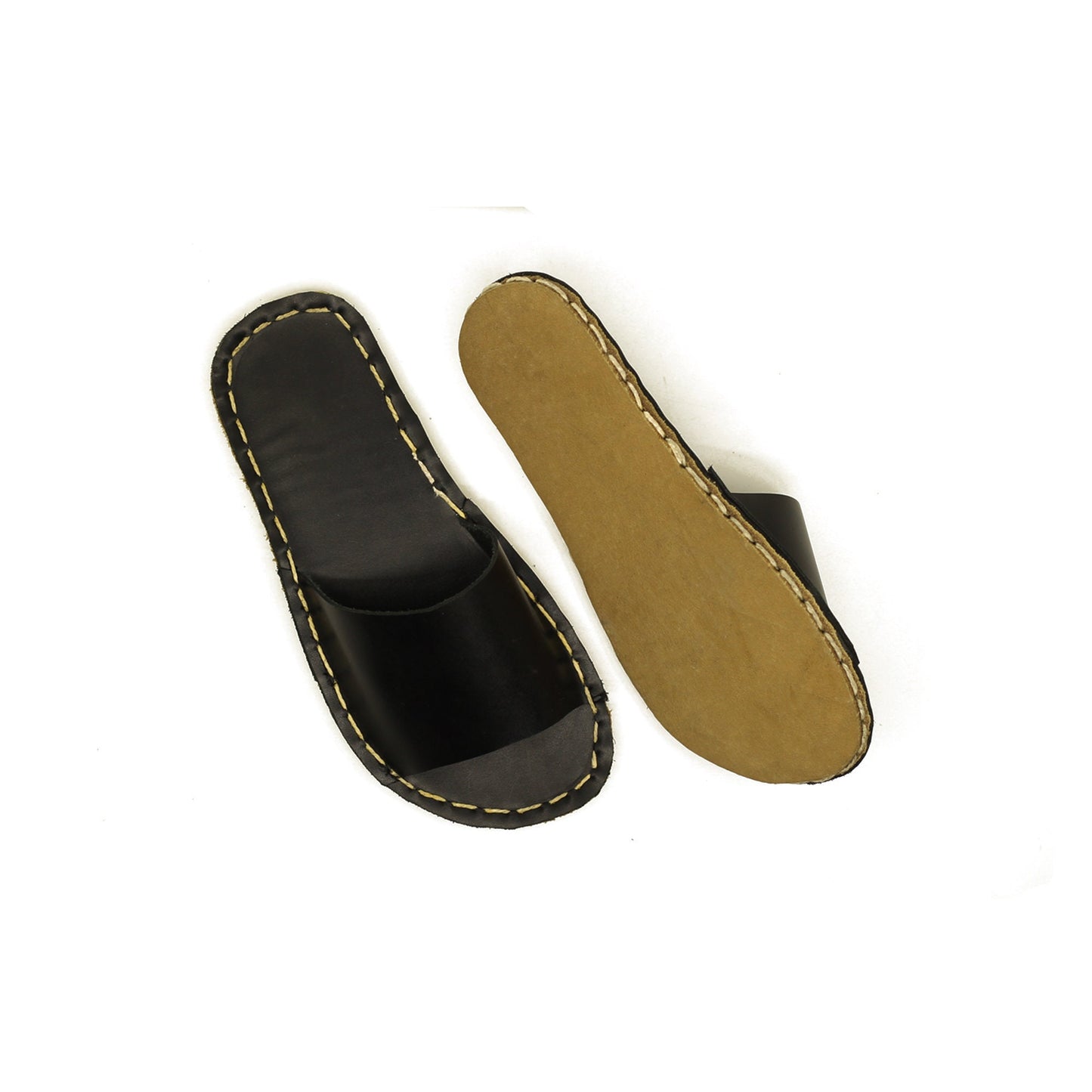 Tape Handmade Black Leather Slippers for Men