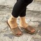 Tape Handmade Light Brown Leather Slippers for Women