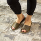 Women’s Tape Slipper Sandals – Barefoot - Handmade – All Genuine Leather – Olive Green